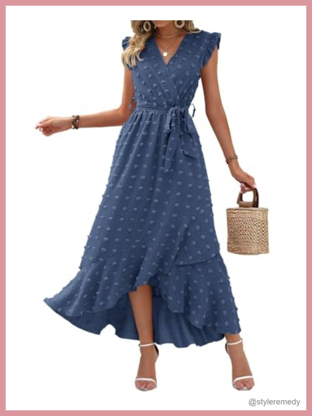 Swiss Dot Maxi Dress Sleeveless V-Neck A-Line Wedding Guest